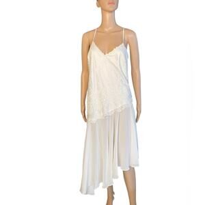 Intimates by Flora Slip Dress Womens M Cream Lace Asymmetrical Strappy Nightgown